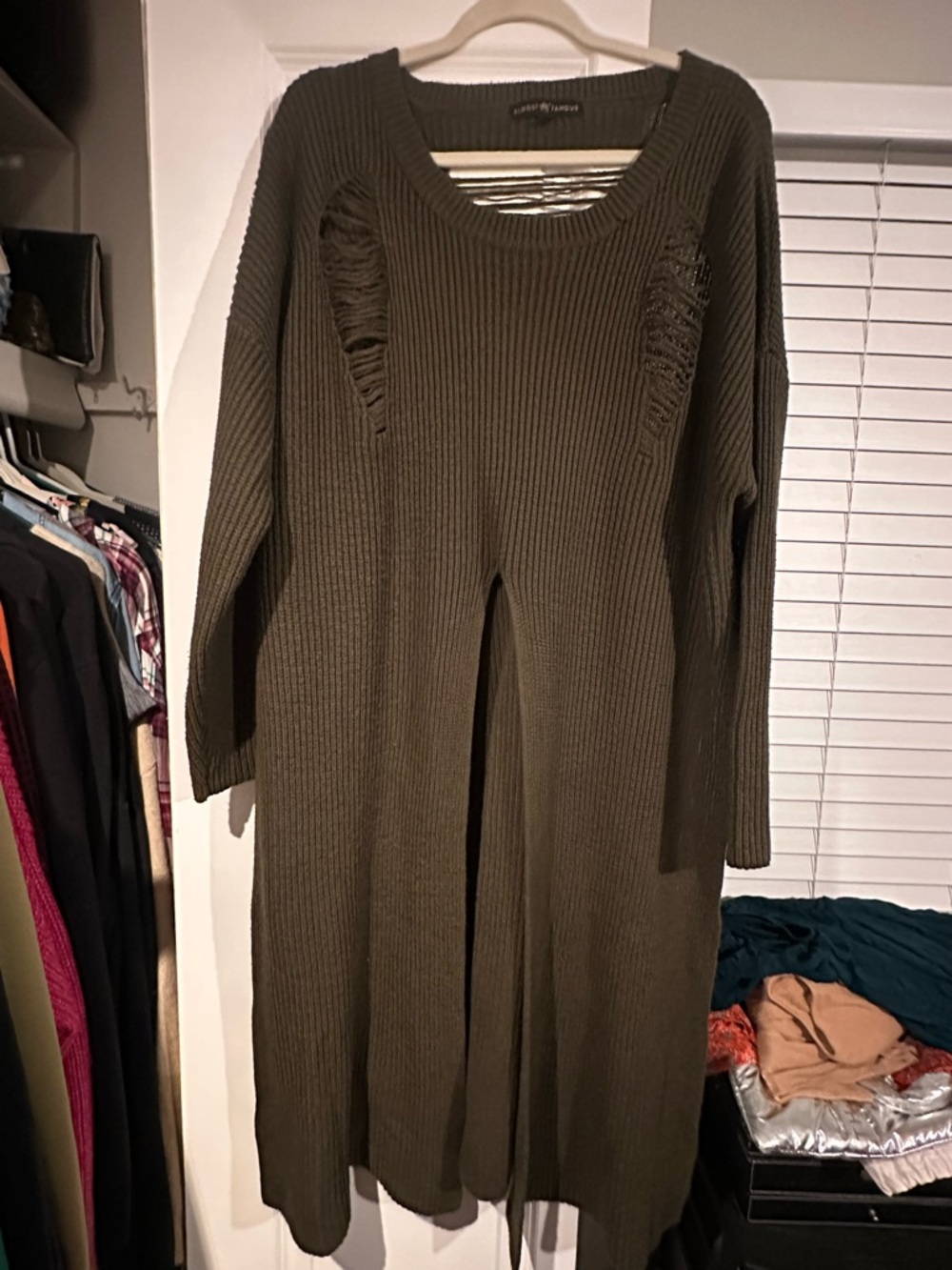 Long Ribbed Olive Green Sweater Top